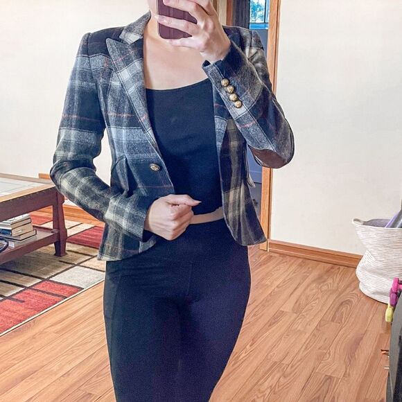 Smythe Equestrian Plaid Leather Elbow Patch Blazer Jacket 4 - Picture 10 of 10